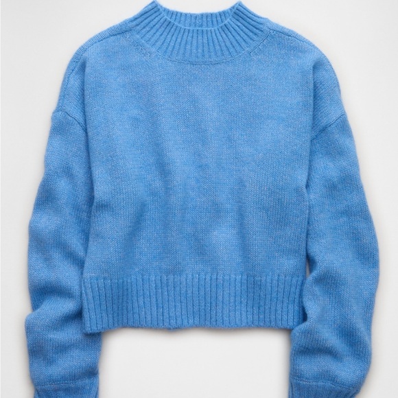 American Eagle Snow Stopper Sweater Bright Blue Cropped Knit Medium - Picture 6 of 13